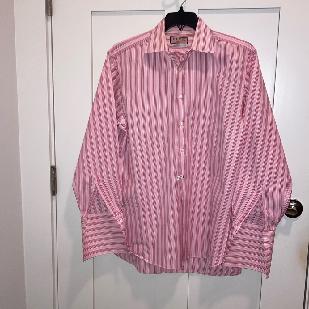 Men’s pink striped shirt. Pink.